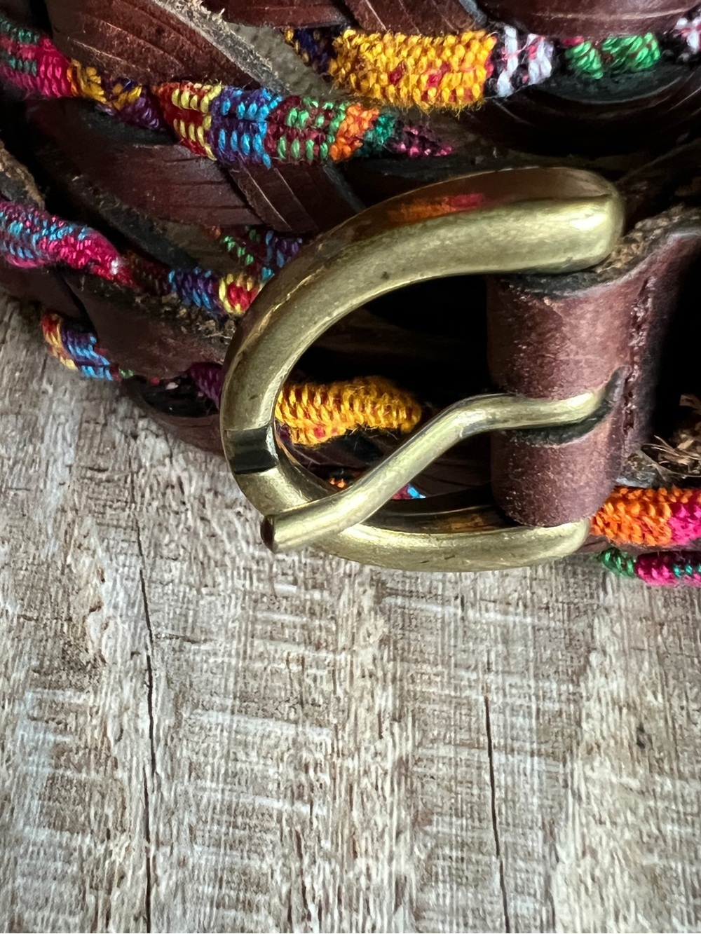 Braided Multicolor Leather Belt with Brass Buckle - Picture 3 of 6